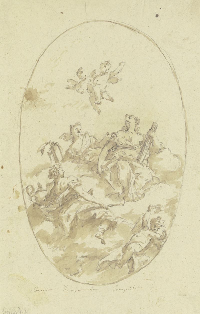 Gaspare Diziani - Allegorische Figurengruppe auf Wolken (Concordia, Temperanza und Tranquilità)
