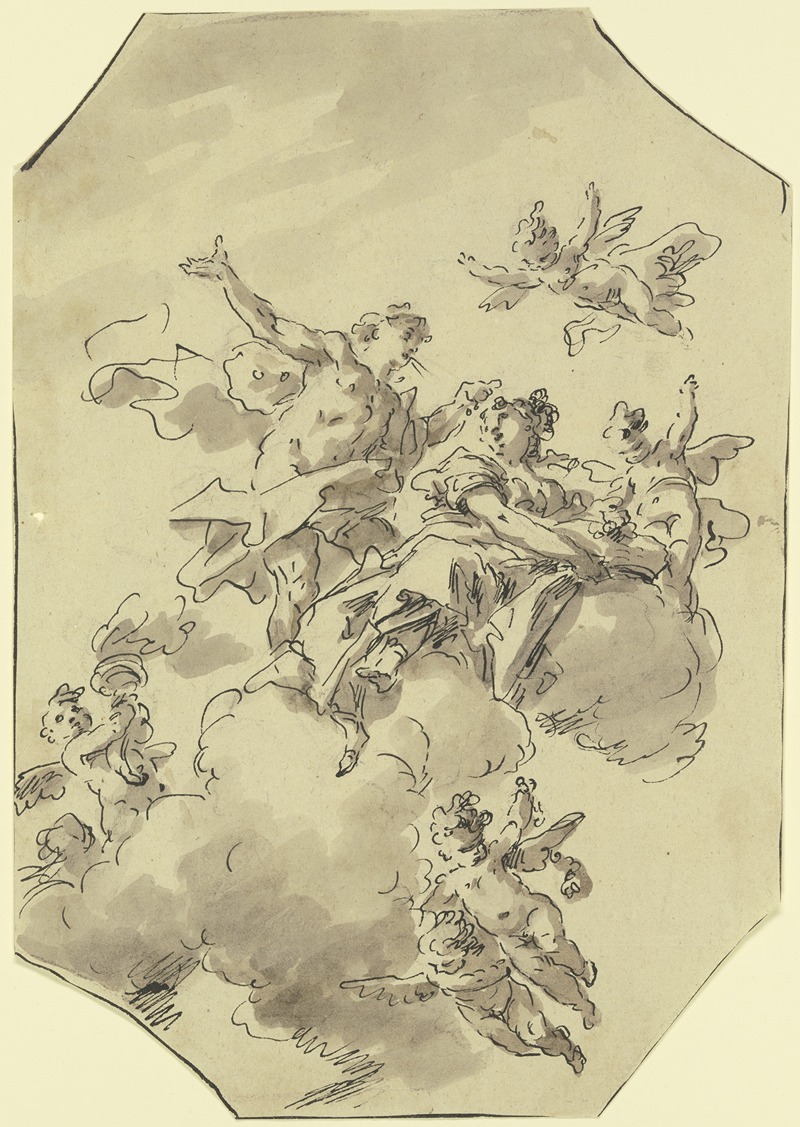 Gaspare Diziani - Allegorische Figurengruppe auf Wolken