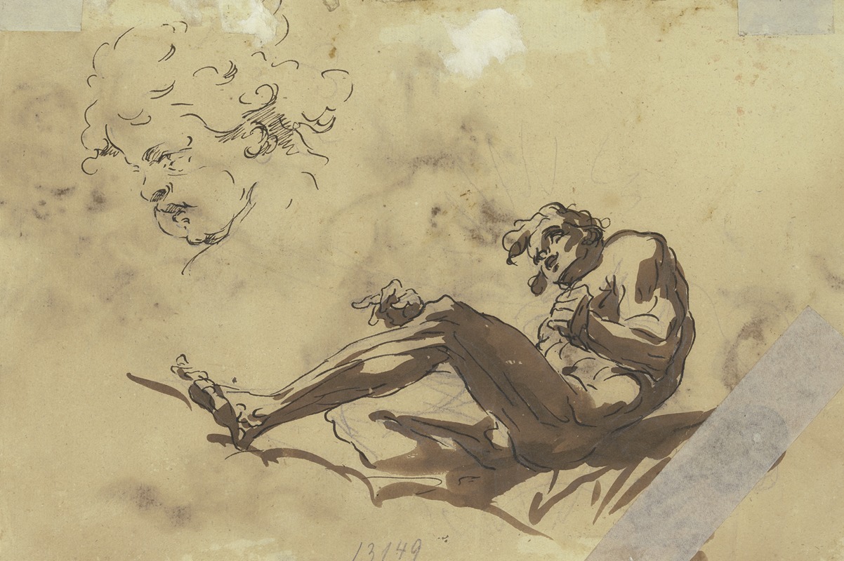 Gaspare Diziani - Ein liegender Männerakt sowie das Gesicht eines Knaben im Profil