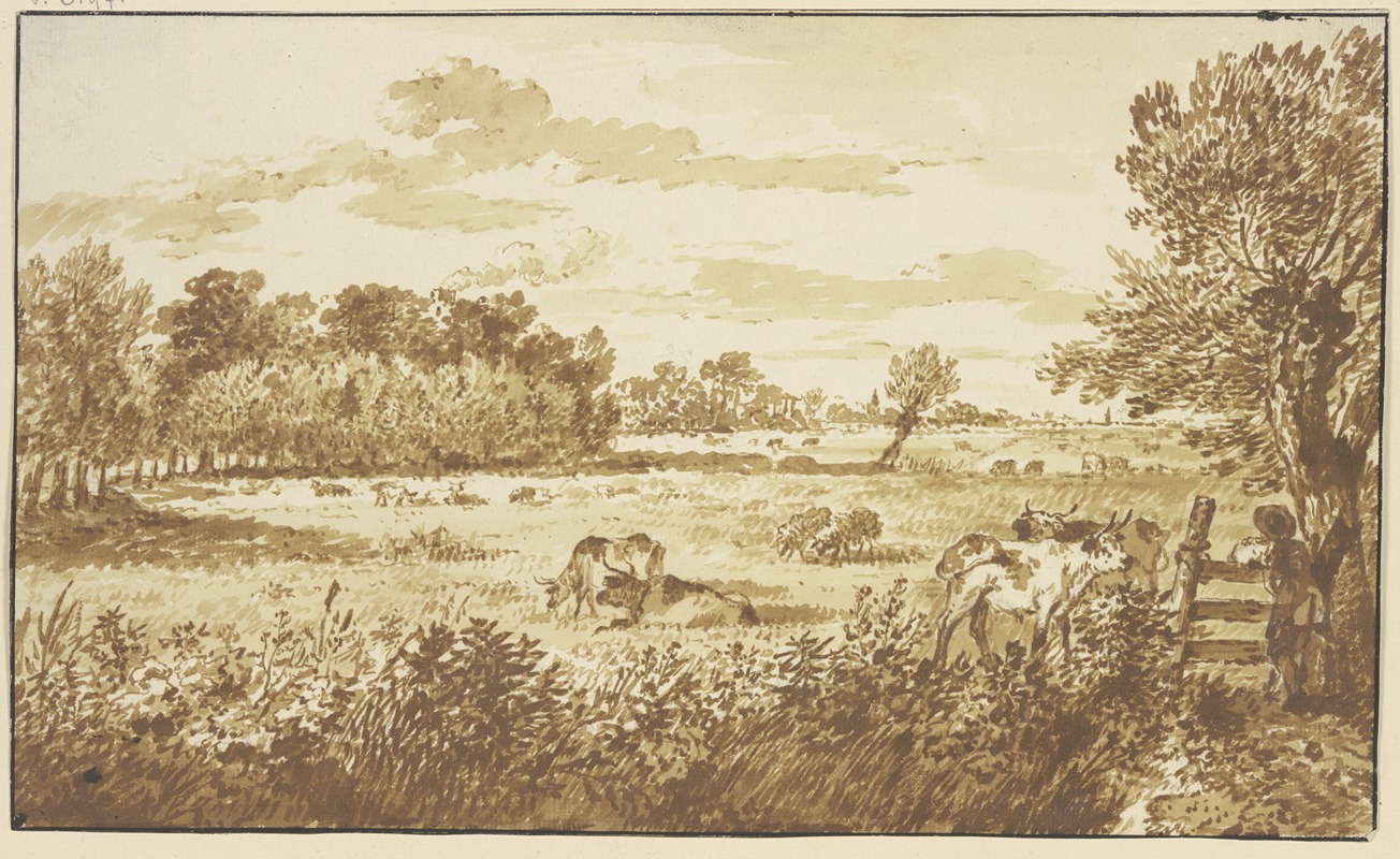 Gerard van Nijmegen - Waldwiese mit Vieh, rechts am Zaun der Hirte