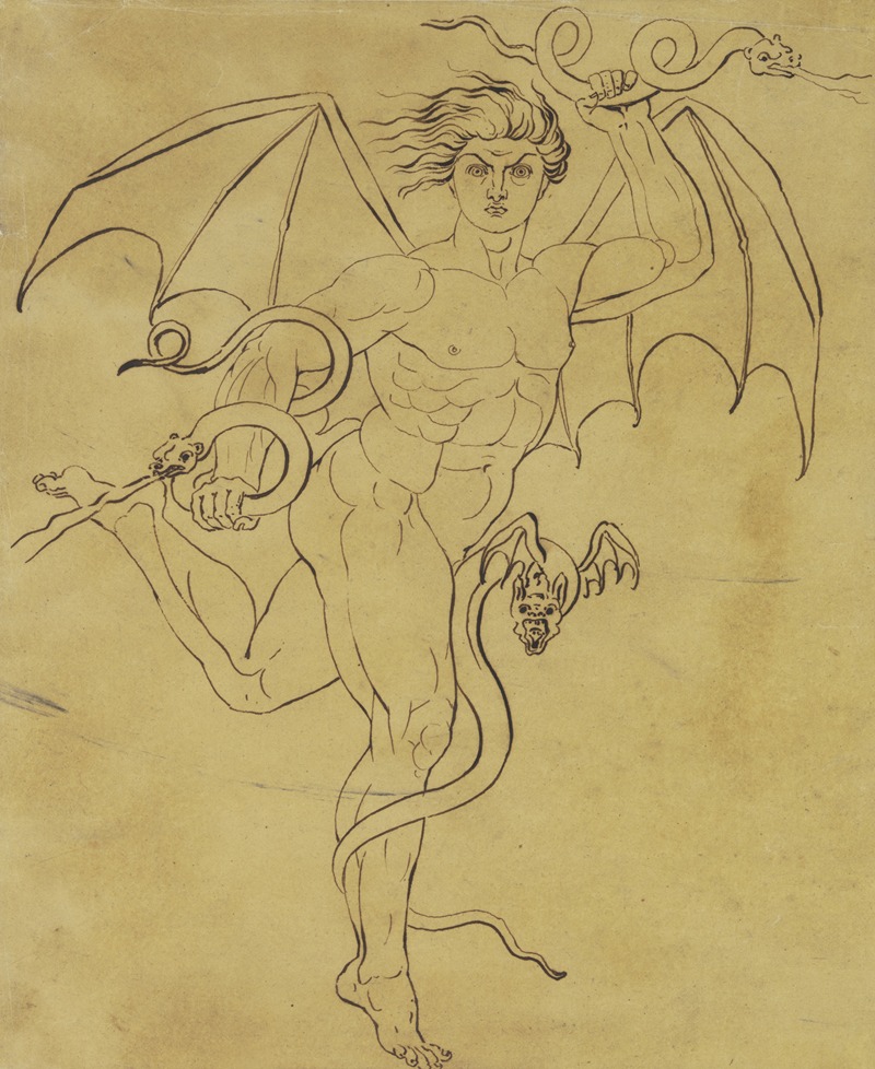 Gerhard von Kügelgen - Geflügelter Jüngling in Begleitung einer Fledermaus, Schlangen in den Händen haltend (Genius des Bösen)