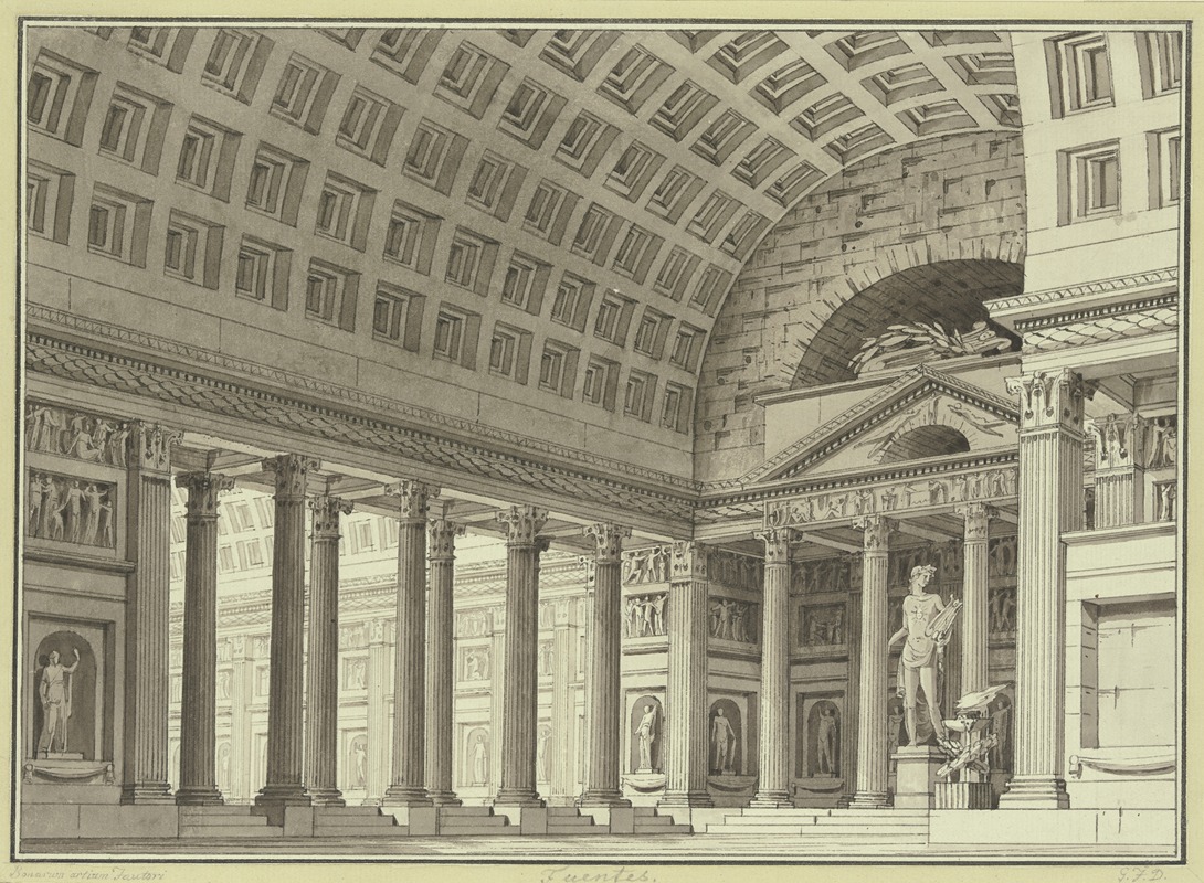 Giorgio Fuentes - Römischer Tempel mit einer Apollostatue