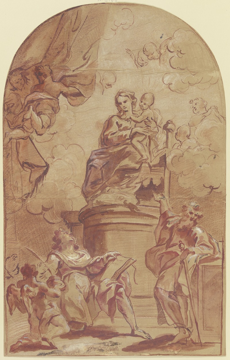 Giovanni Battista Gaulli - Maria auf dem Throne, dabei der Heilige Paulus und der Heilige Matthäus mit dem Engel