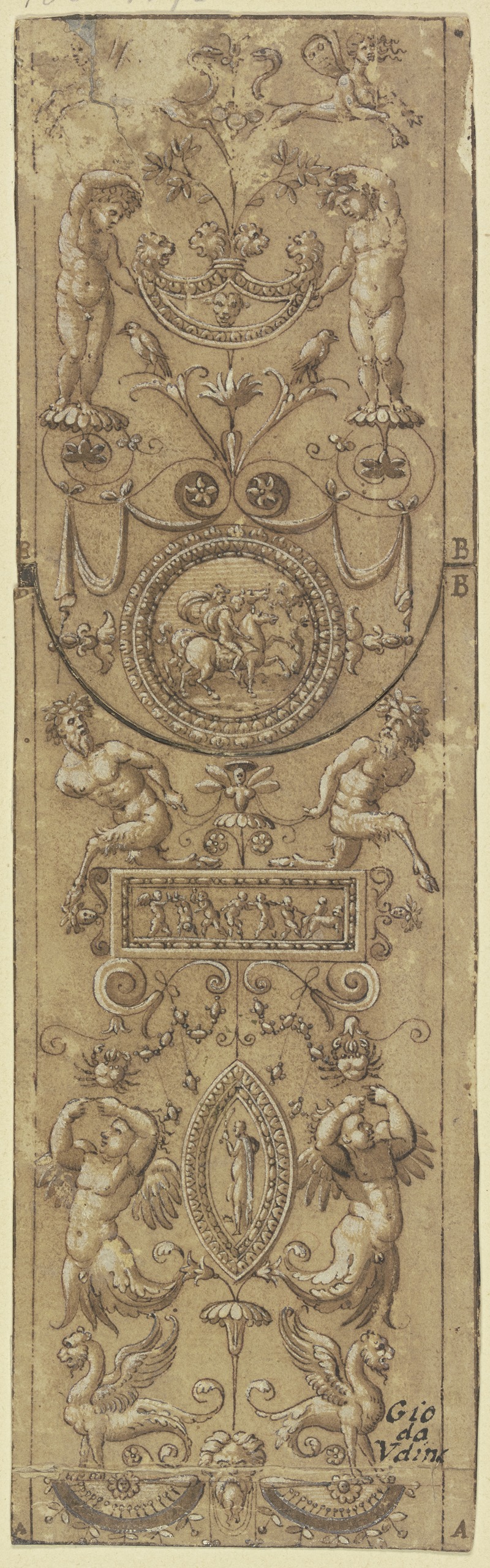 Giovanni da Udine - Aufsteigendes reiches Ornament mit Genien, Satyrn und Medaillons