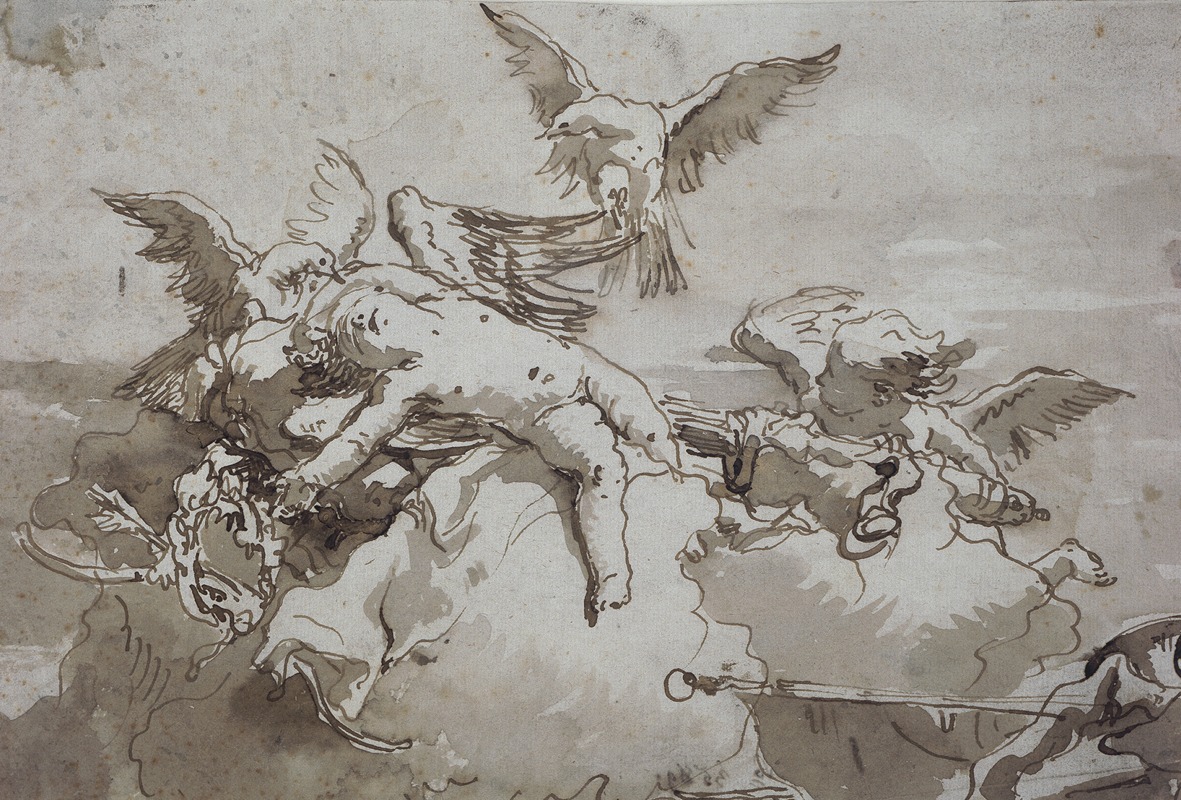 Giovanni Domenico Tiepolo - Sleeping Cupid on clouds