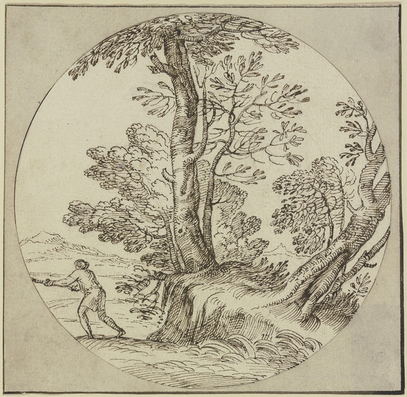 Giovanni Francesco Grimaldi - Baumpartie am Wasser, ein Mann nach links