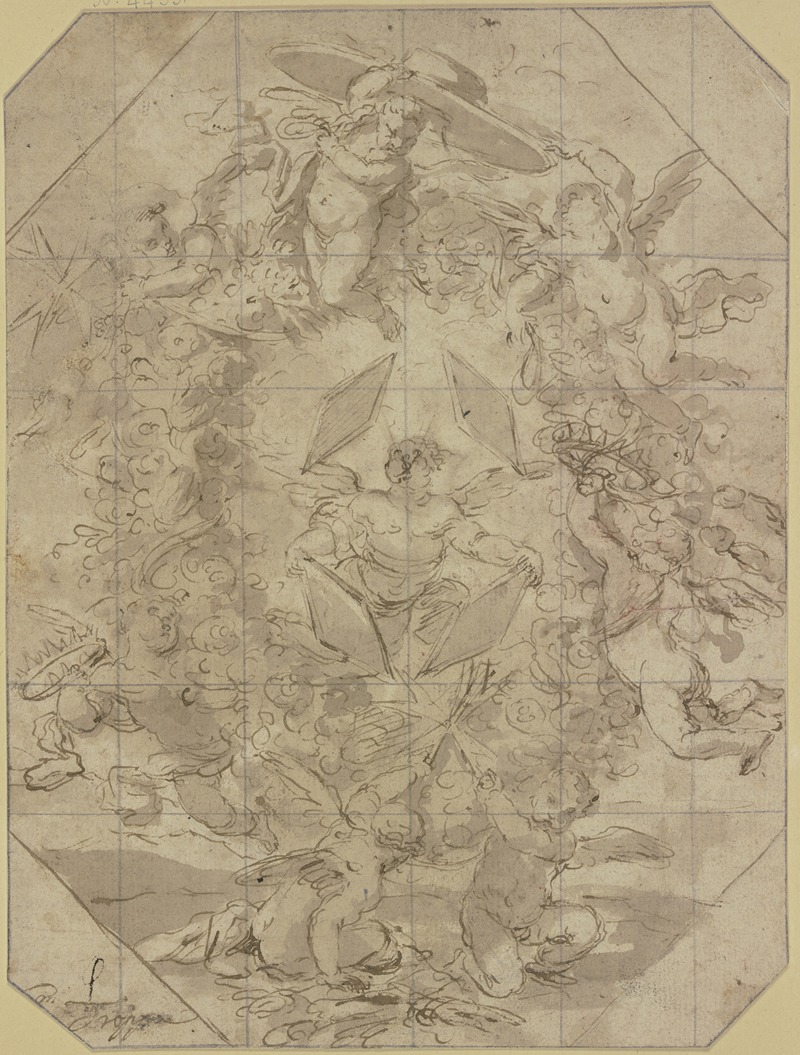 Girolamo Troppa - Blumenkranz, von Engeln getragen, ein Engel trägt einen Kardinalshut