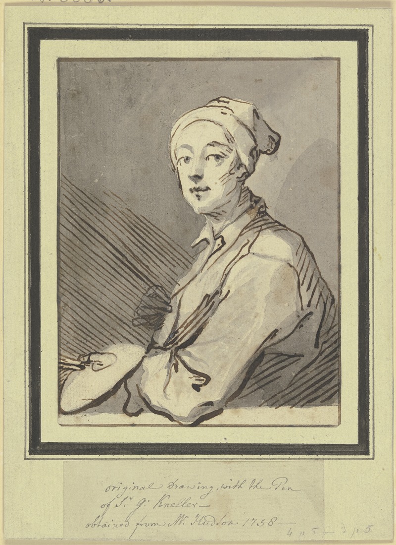 Sir Godfrey Kneller - Brustbild eines Malers mit Palette und Nachtmütze