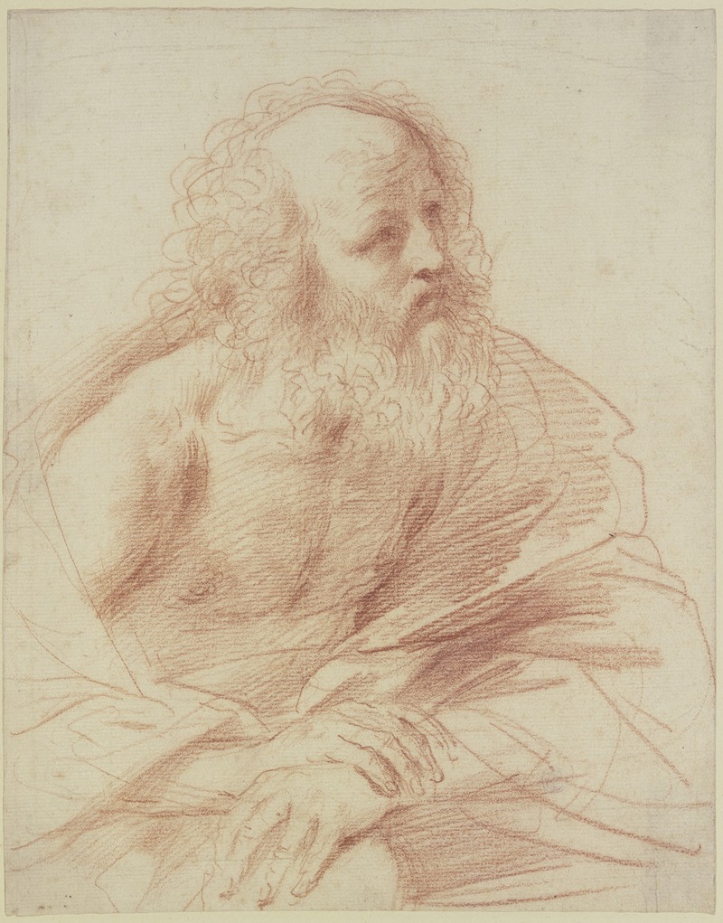 Guercino - Bärtiger Mann im Mantel nach rechts, die Hände übereinander gelegt