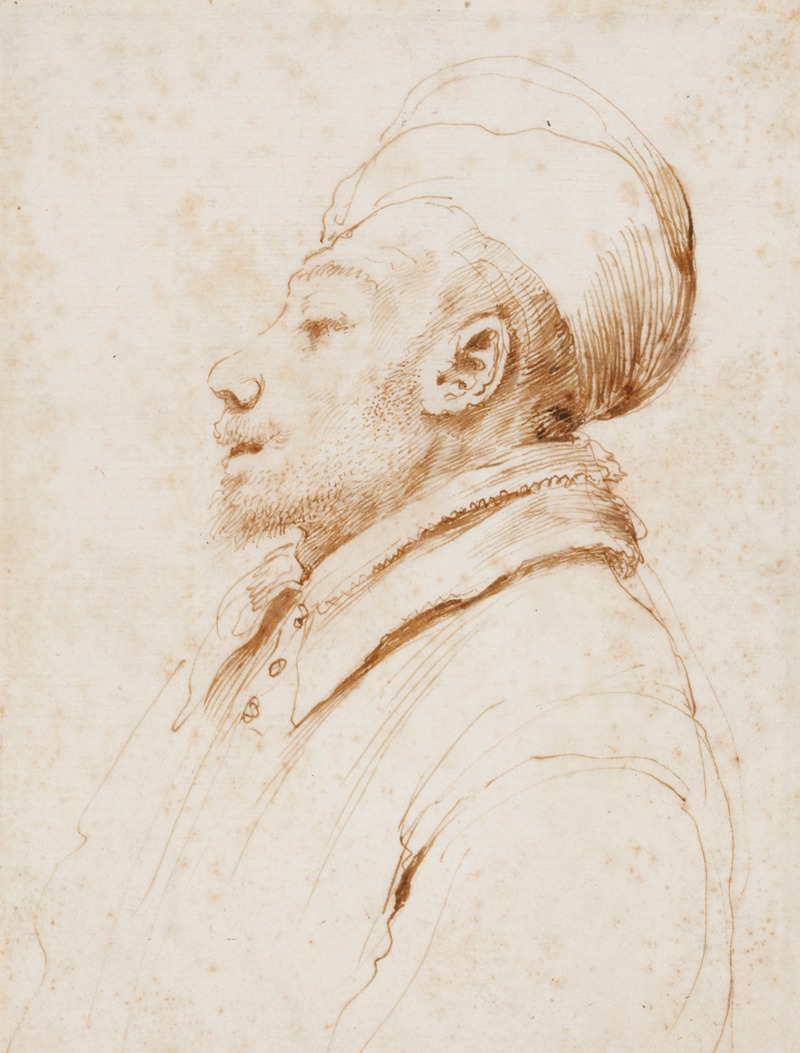 Guercino - Karikatur eines Mannes im Profil nach links
