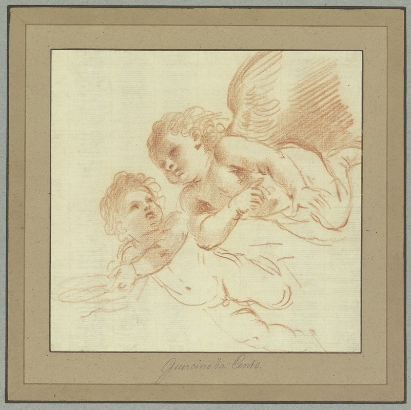 Guercino - Zwei nach links fliegende Amoretten