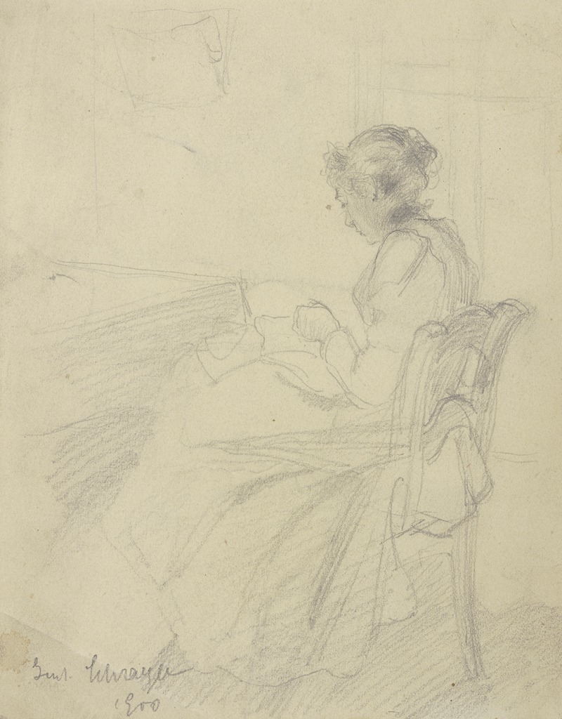 Gustav Schraegle - Sewing woman