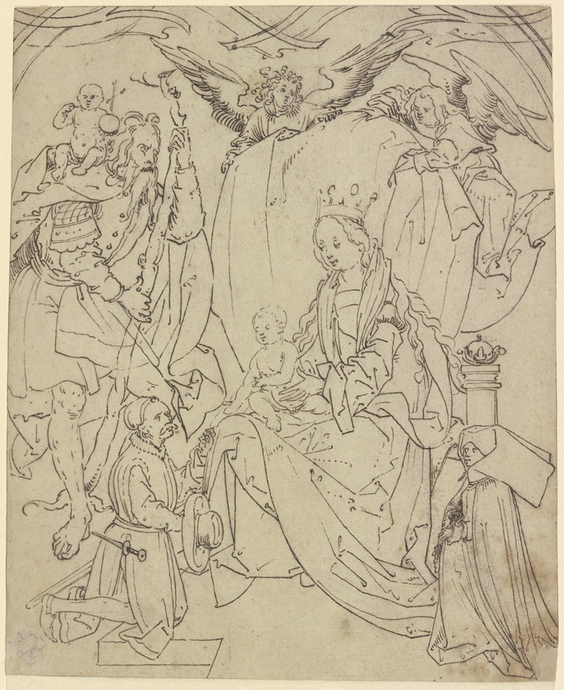 Hans Burgkmair The Elder - Thronende Madonna mit dem Heiligen Christophorus, zwei Engeln und zwei Stiftern