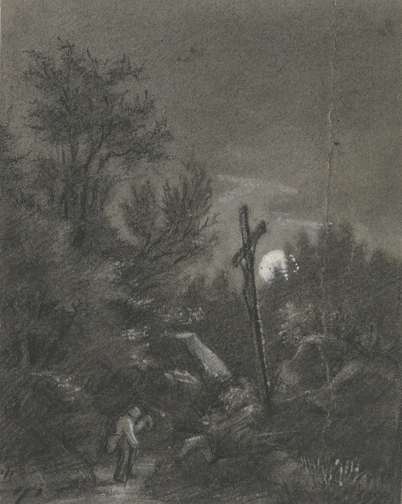 Hans Thoma - Cross in the moonlight