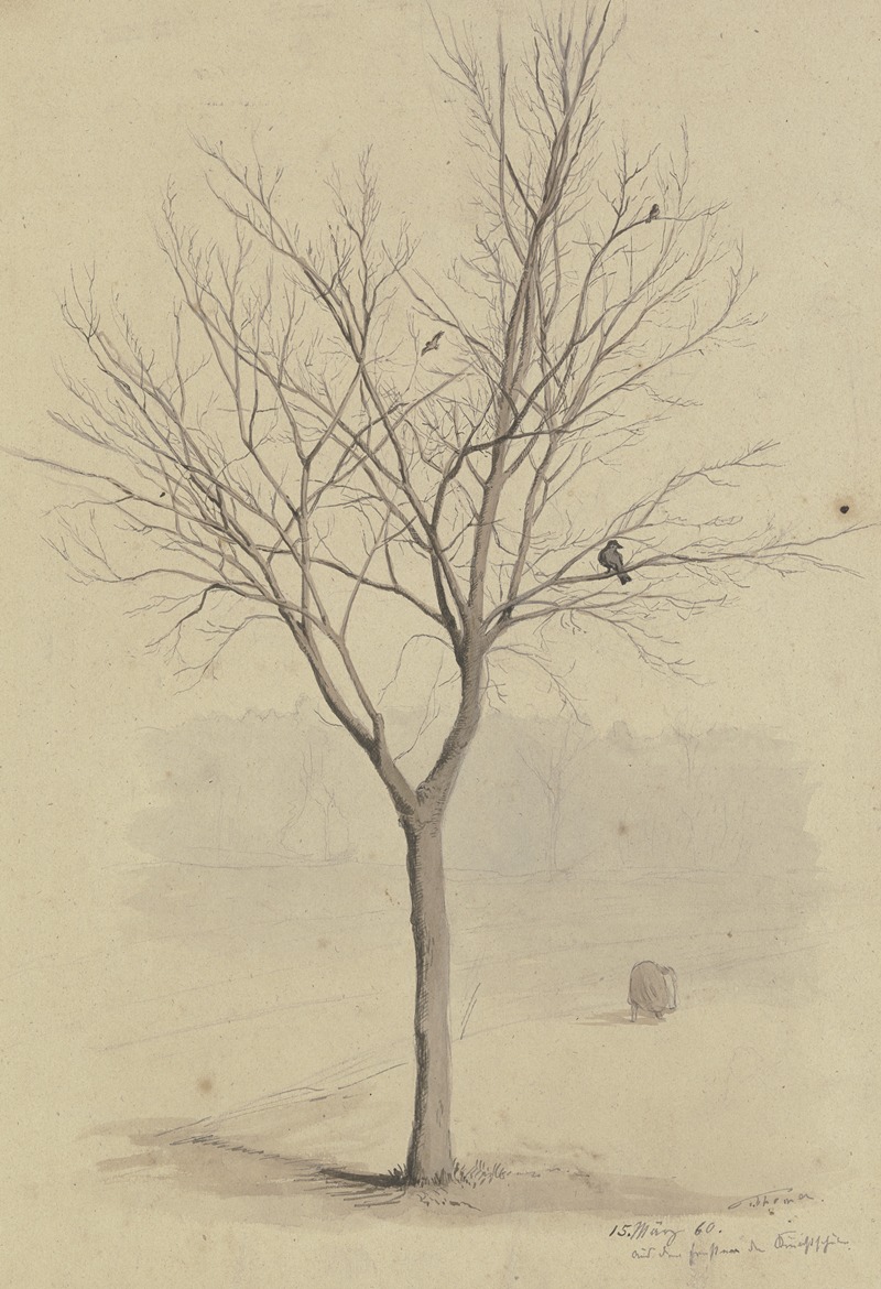 Hans Thoma - Leafless tree with birds