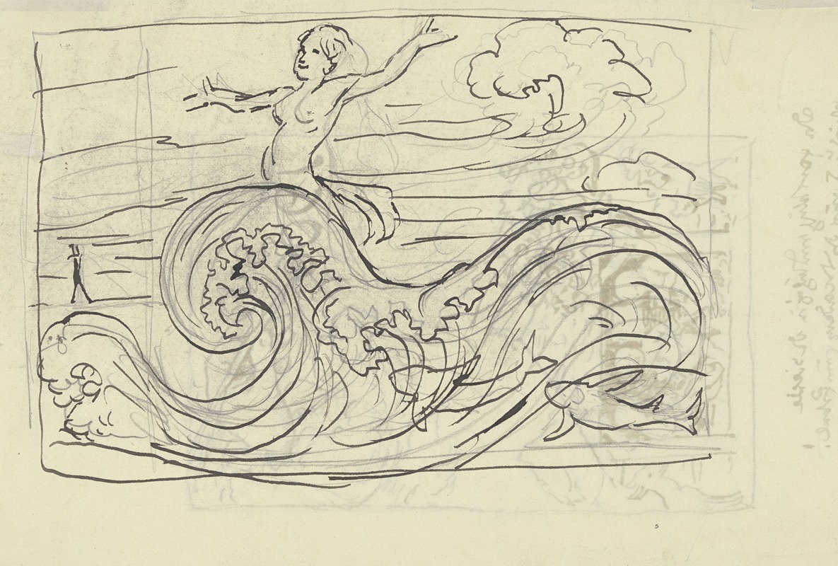Hans Thoma - Mermaid with fish