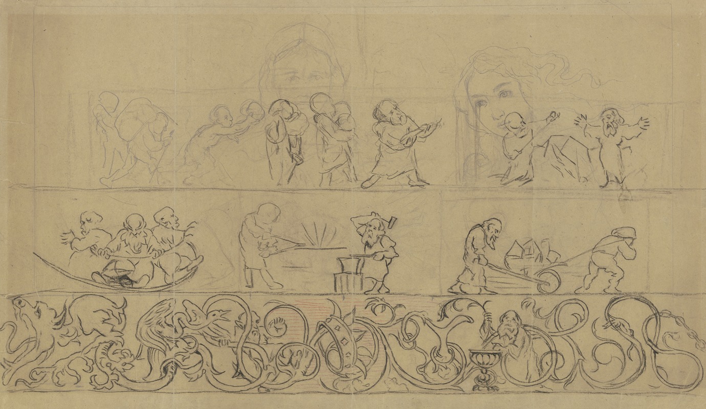Hans Thoma - Schneewittchen und die sieben Zwerge sowie eine Nachzeichnung der Venus Botticellis