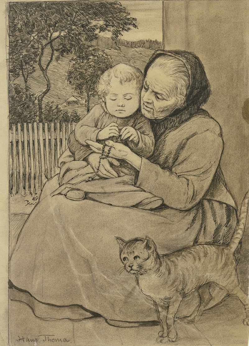 Hans Thoma - Sitzende alte Frau mit Kind