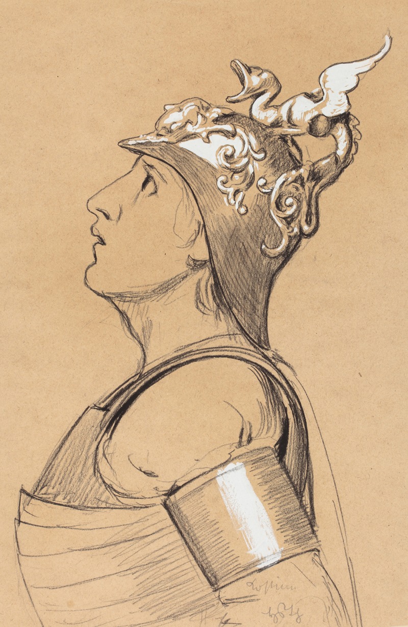 Hans Thoma - Valkyrie (Costume Study for Bayreuth) Head with Helmet