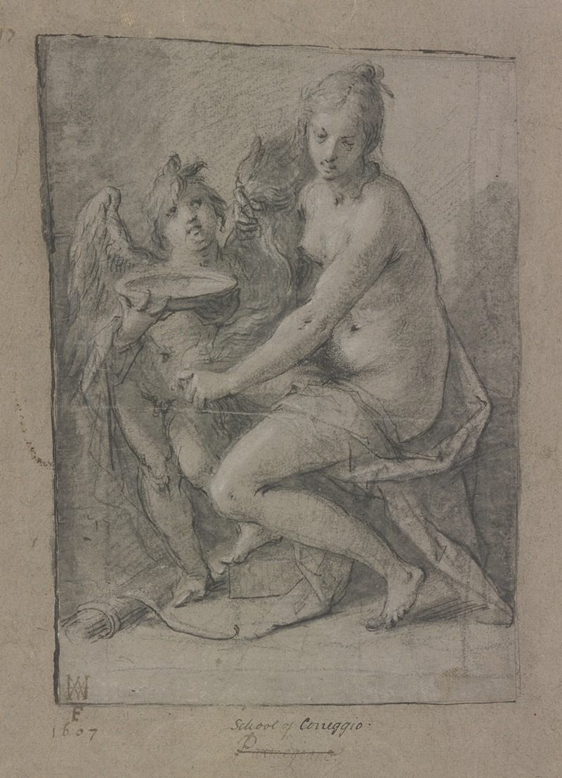 Hans von Aachen - Sitzende Venus und stehender Amor mit Schale