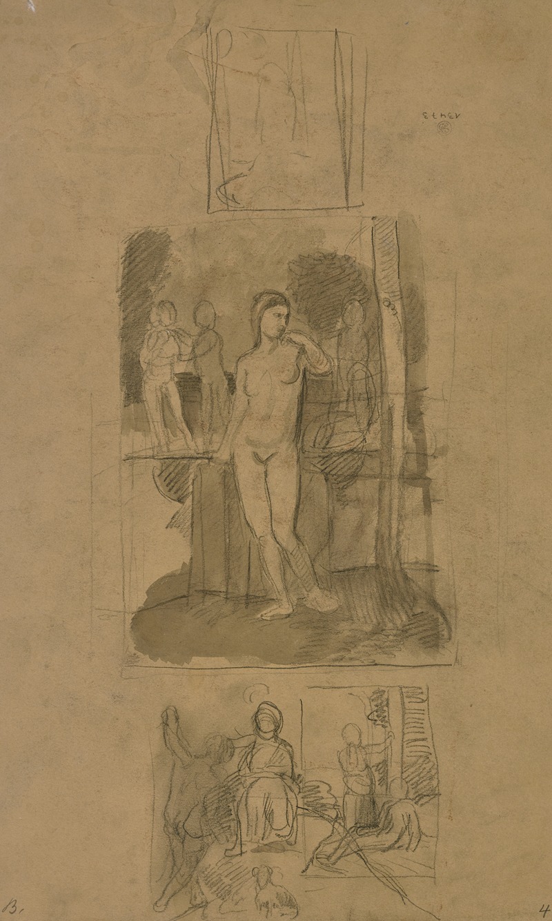 Hans Von Marées - Sitzende und stehende Figuren, ein weiblicher Akt