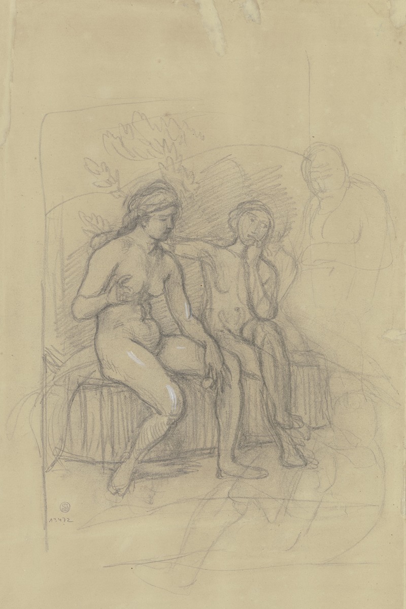 Hans Von Marées - Zwei nebeneinander sitzende weibliche Akte