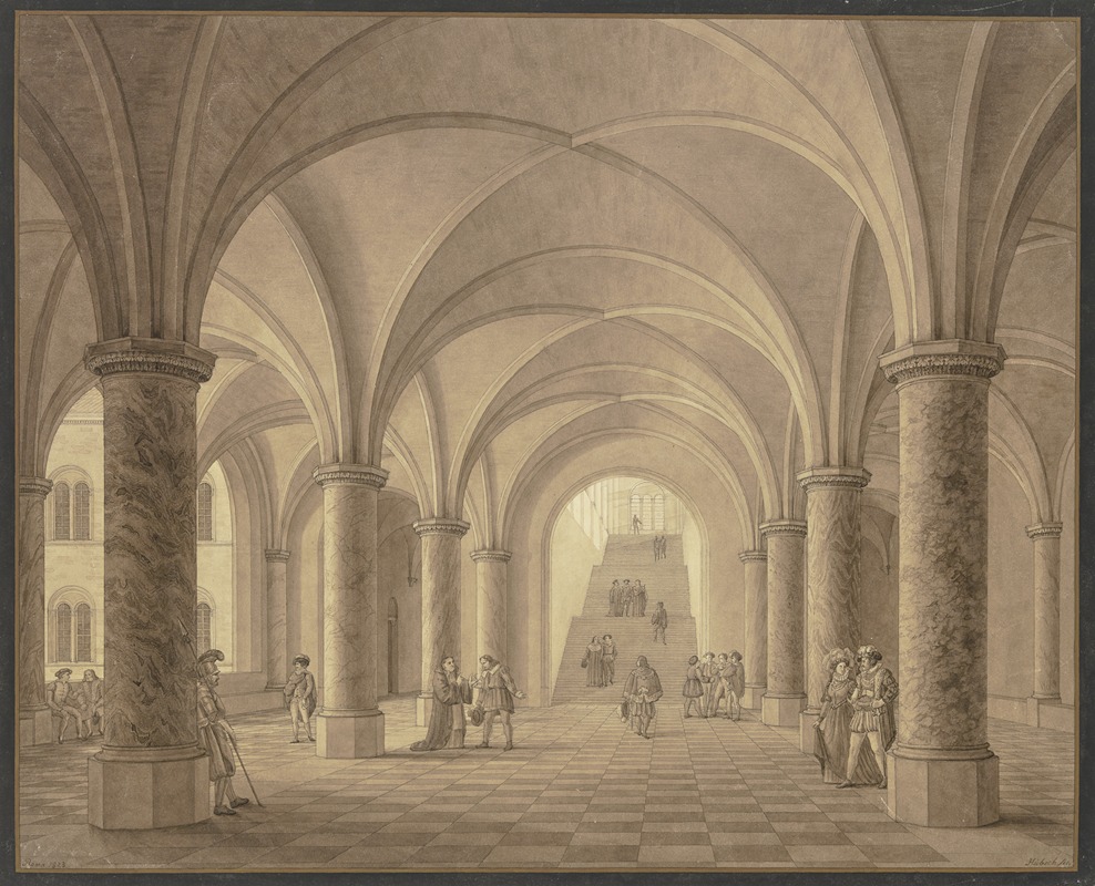 Heinrich Hübsch - Vorhalle und Treppe eines mittelalterlichen Rathauses