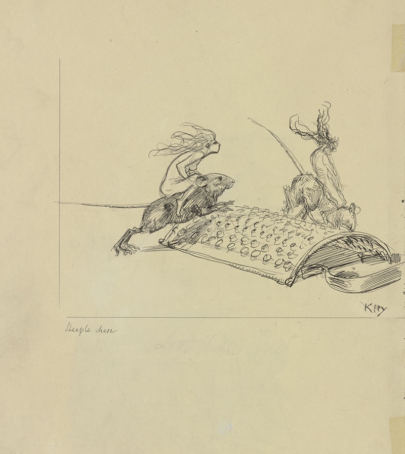 Heinrich Kley - Zwei weibliche Akte reiten auf Ratten über ein Reibeisen