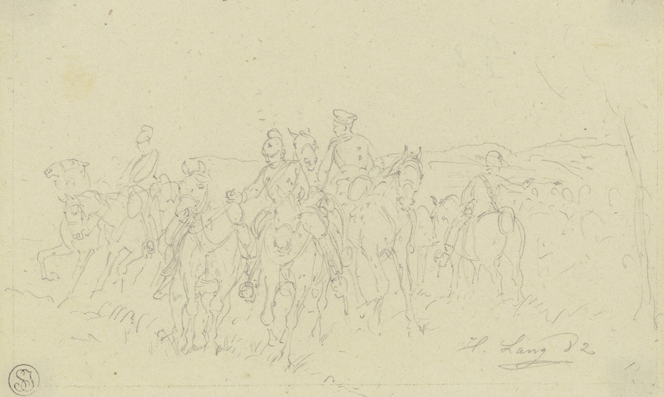 Heinrich Lang - Bayerische Cheveaux-légers; Ordonanzen, Pferde am Zügel führend
