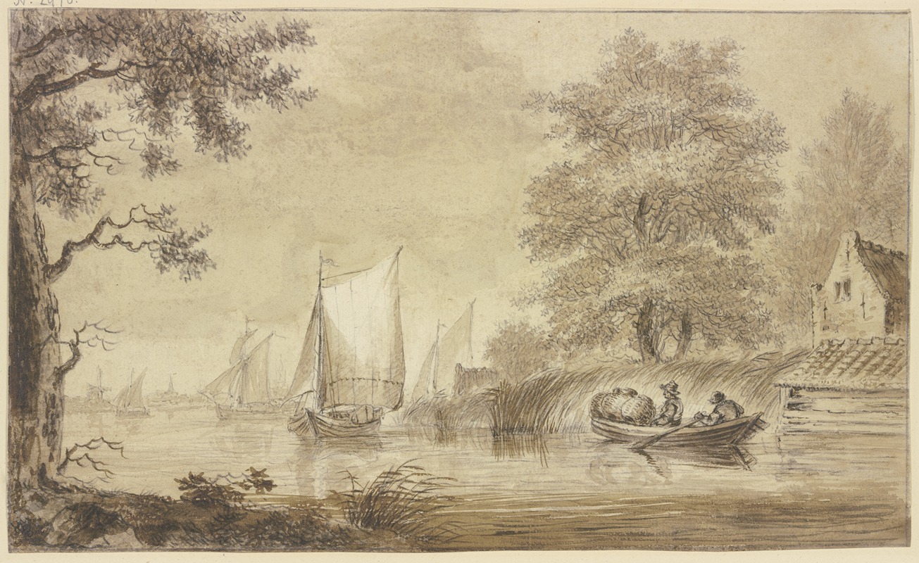 Hendrik Spilman - Flußgegend mit segelnden Schiffen