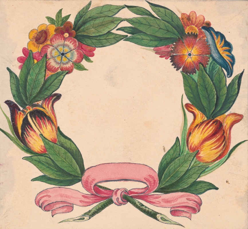 William Wood Thackara - Wreath fashioned from flowers, tied with a ribbon at the base