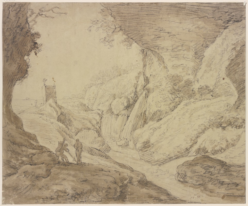 Herman Saftleven III - Felsige Landschaft mit Wasserfall