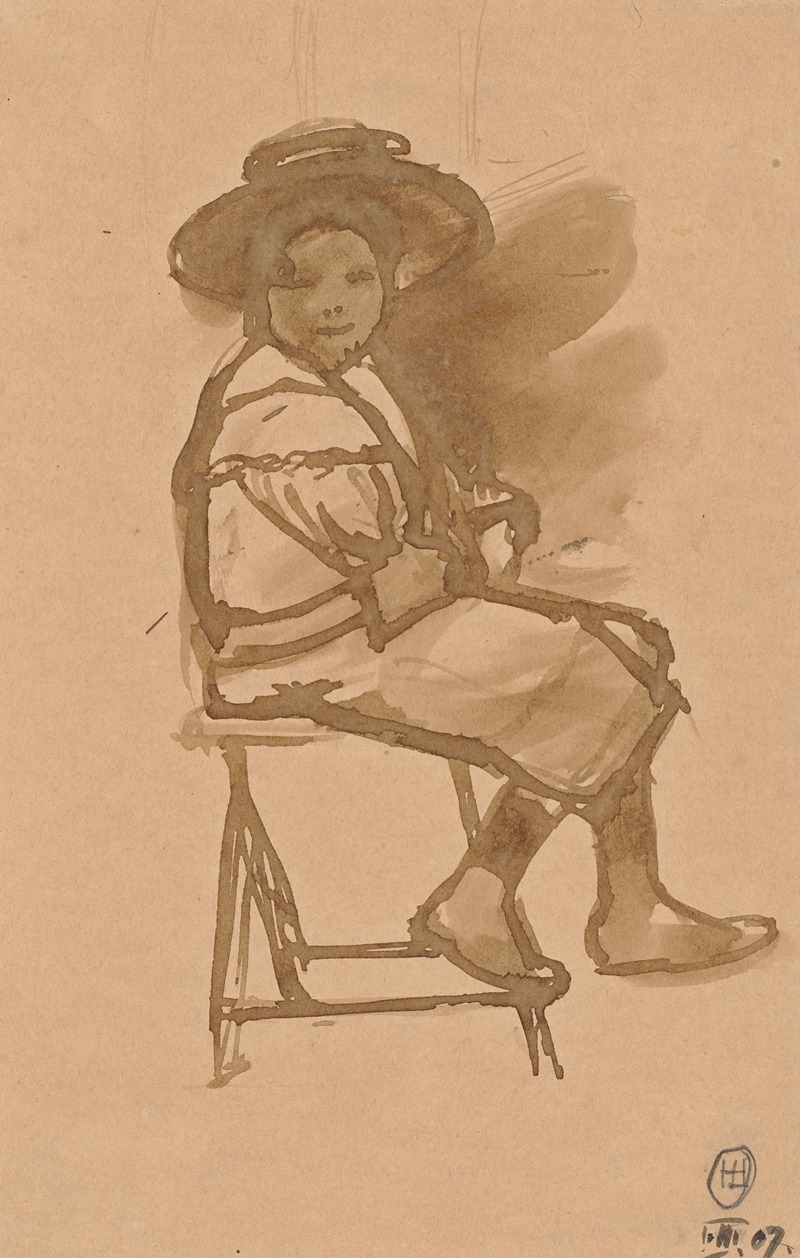 Hermann Lismann - Frau mit Hut, auf einem Stuhl sitzend