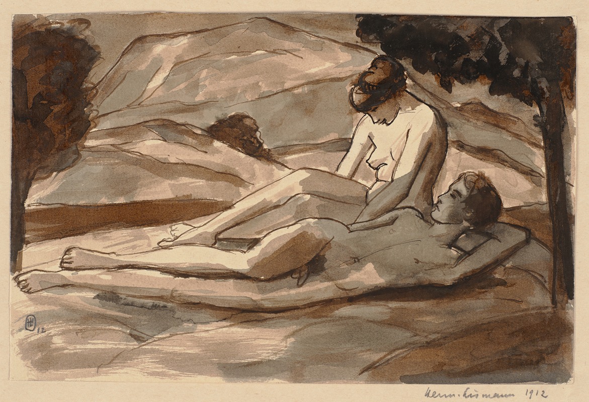 Hermann Lismann - Nacktes Paar in einer Landschaft