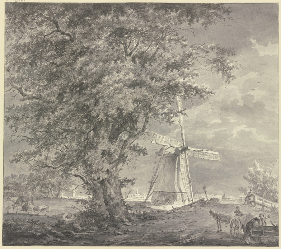 Hermanus van Brussel - Windmühle bei einem Eichbaum