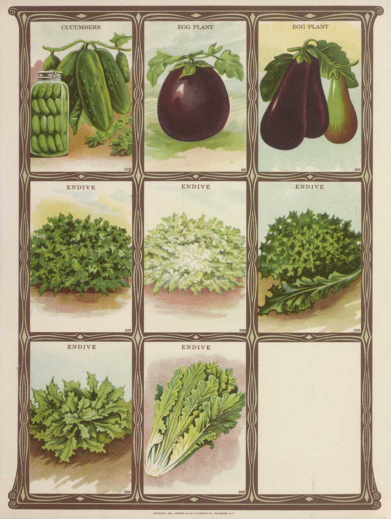 Genesee Valley Lithograph Co. - Cucumbers, Egg Plant, Endive