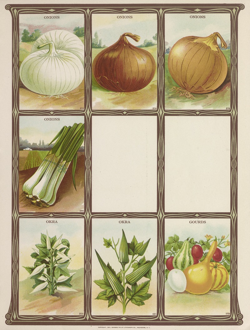 Genesee Valley Lithograph Co. - Onions, Okra, Gourds