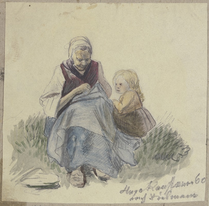 Hugo Kauffmann - Großmutter, nähend, und Kind