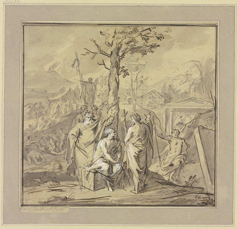 Jacob de Wit - Ein am Baum der Erkenntnis Sitzender erhält Unterweisungen von Moses und Johannes dem Täufer