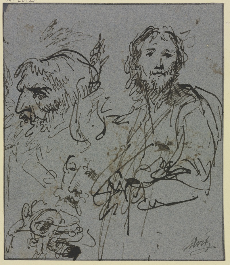 Jacob de Wit - Studienblatt; Kopf eines Mannes im Profil sowie Brustbild eines Mannes