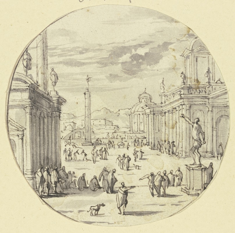 Jacob van der Ulft - Großer Platz mit Prachtgebäuden und einem Obelisken