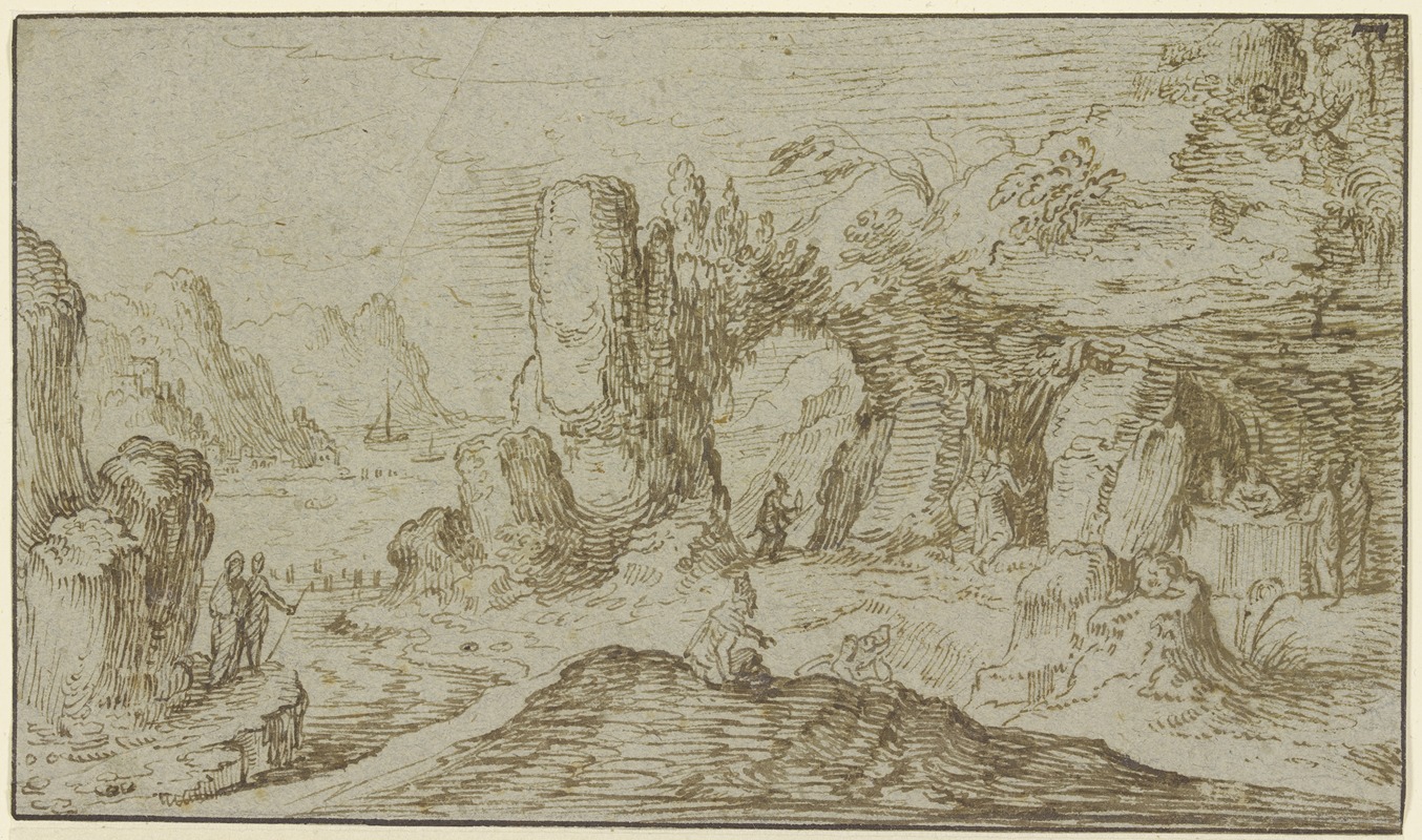Jacob de Gheyn II - Felsige Küstenlandschaft mit Figuren
