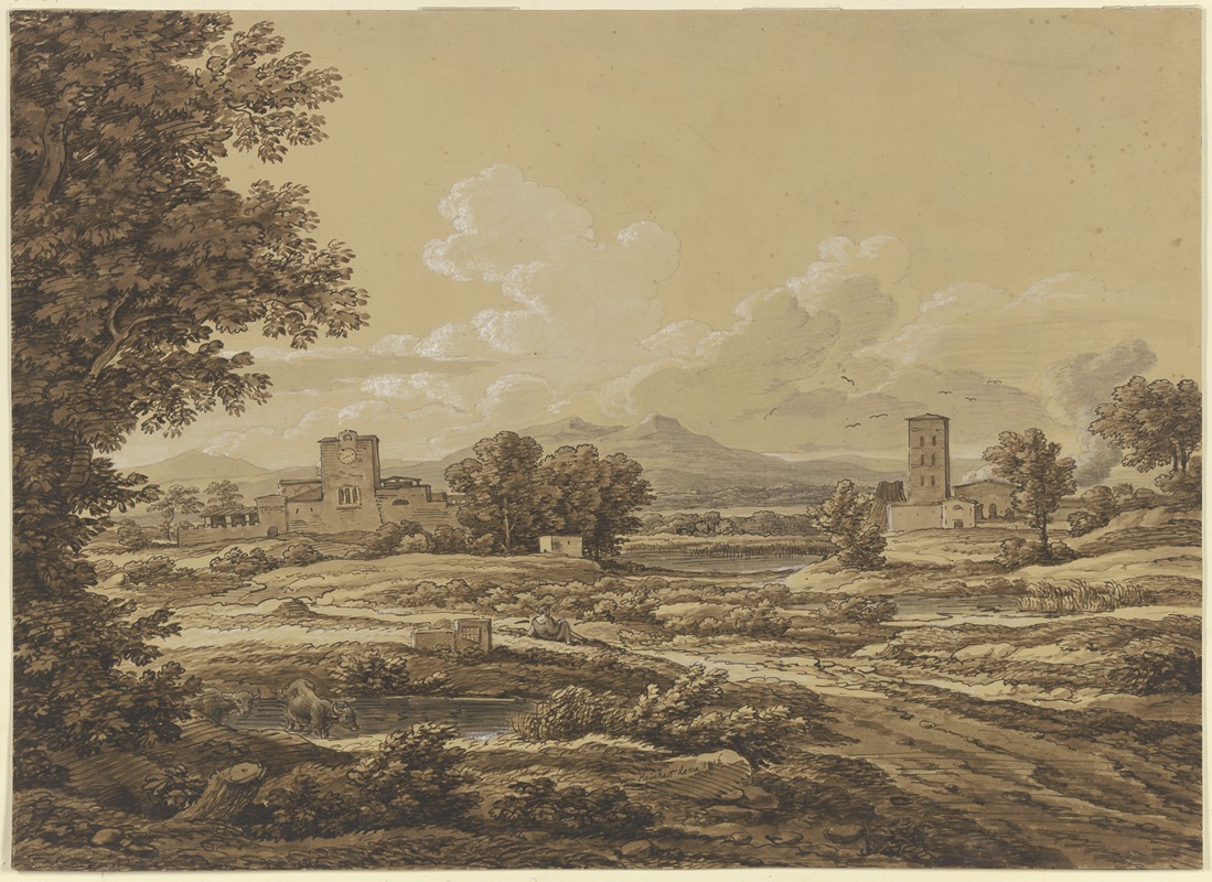 Johann Christian Reinhart - Landschaft mit der Torre del Quinto vor Rom