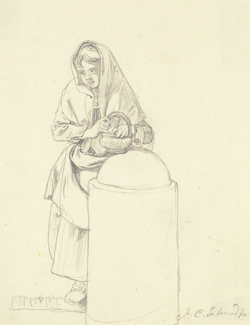 Johann Christoph Erhard - Mädchen mit einem Korbe an einem Radabweisestein stehend