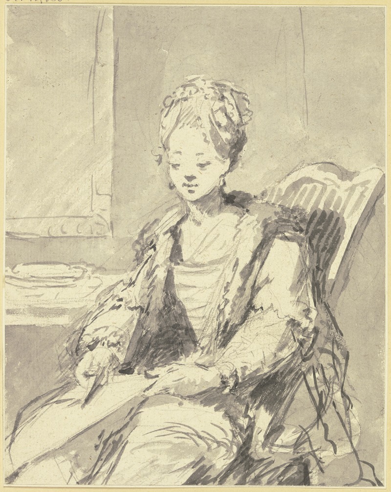 Dame, auf einem Stuhl sitzend by Johann Emanuel Goebel - Artvee
