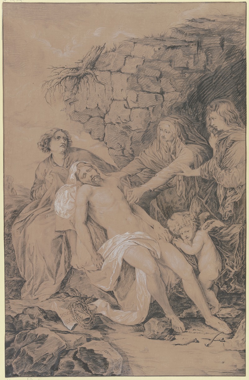 Johann Erdmann Gottlieb Prestel - Beweinung Christi mit Maria, Johannes, Maria Magdalena und einem Engel