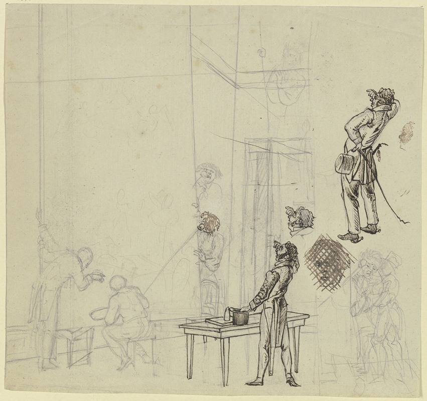 Johann Friedrich Morgenstern - Atelierszene mit einem Besucher vor der Staffelei und anderen Skizzen