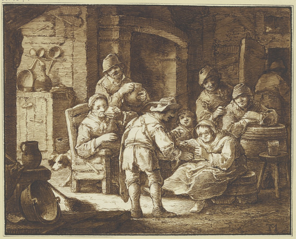 Johann Georg Trautmann - Abendliche Szene mit Bauchladenhändler