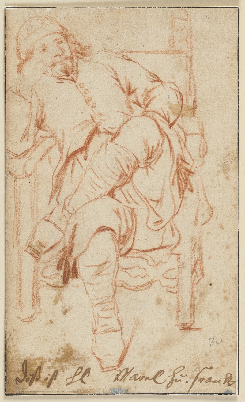 Johann Heinrich Roos - Ein Mann mit übereinandergeschlagenen Beinen auf einem Stuhl sitzend