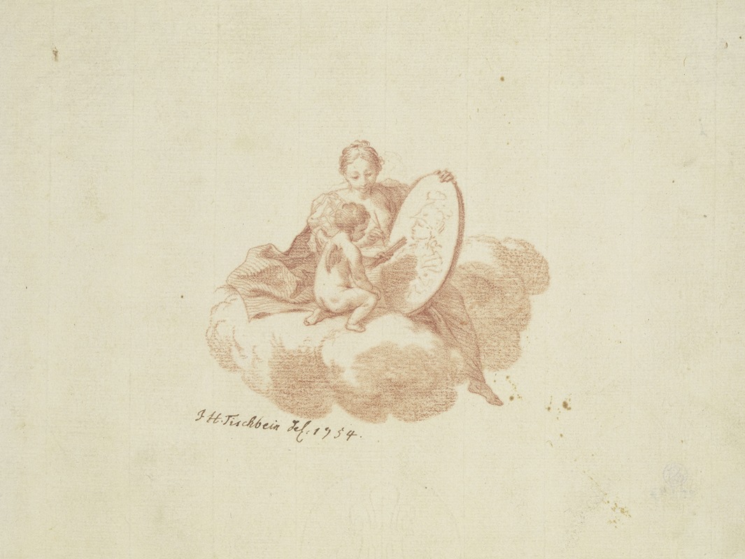 Johann Heinrich Tischbein the elder - Titelblatt; Frauengestalt auf einer Wolke mit einem malenden Amor
